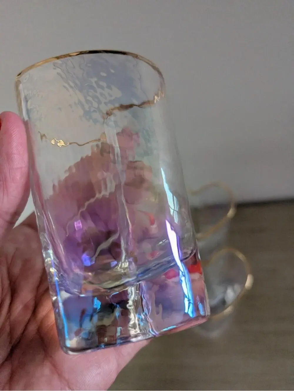 Iridescent Heart Shaped Drinking Juice Glasses Glassware Valentine's Romance